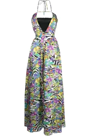 Roberto Cavalli Kjole, Dame, Flerfarvet, S, Blomstret Lang Kjole