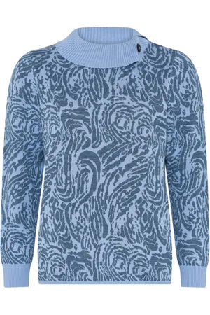 Skovhuus Strik, Dame, Blå, M, Uld, Høj Krave Jacquard Pullover Indigo