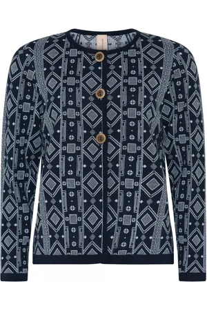 Skovhuus Strik, Dame, Blå, M, Uld, Jacquard Buttoned Cardigan i Marine