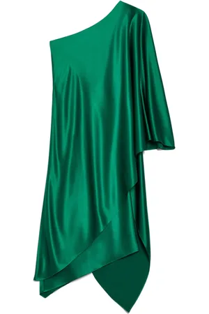 Max Mara Kjole, Dame, Grøn, XS, Uld, Grøn One Shoulder Midi Kjole med Kåbe Detalje