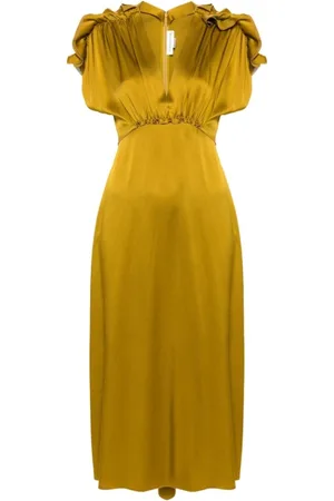 Victoria Beckham Kjole, Dame, Gul, XS, Uld, Guld Lang Kjole
