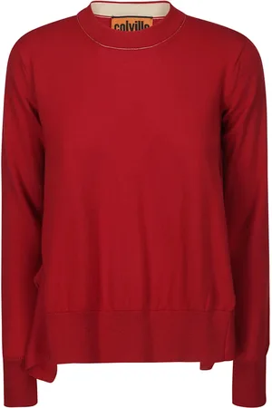Colville Strik, Dame, Rød, M, Asymmetrisk sweater med rund hals og sidelomme