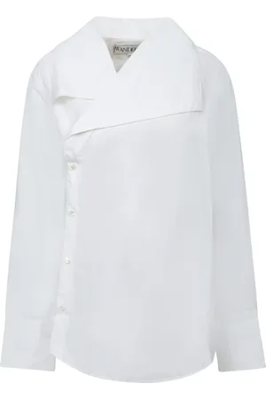 J.W.Anderson Bluser & Skjorter, Dame, Hvid, S, Bomuld, Hvid Oversized Skjorte med Asymmetrisk Krave