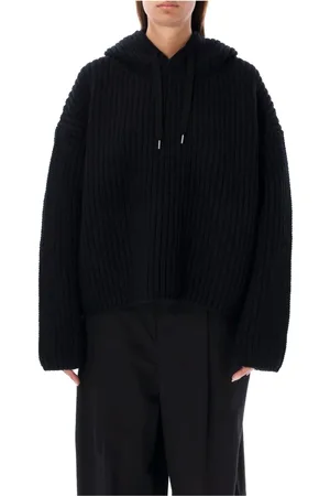 JUNYA WATANABE Sweathshirts & Hoodies, Dame, Sort, M, Uld, Sort Ribstrikket Oversized Hættetrøje