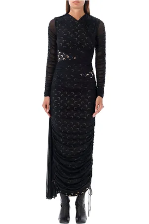 Marine Serre Kjole, Dame, Sort, M, Sort Draperet Midi Kjole Aw24