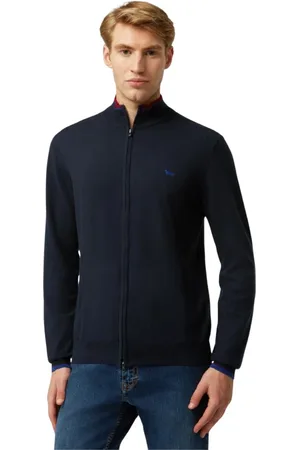 HARMONT&BLAINE Strik, Herre, Blå, 3XL, Bomuld, Blå Uld Bomuld Zip Sweater