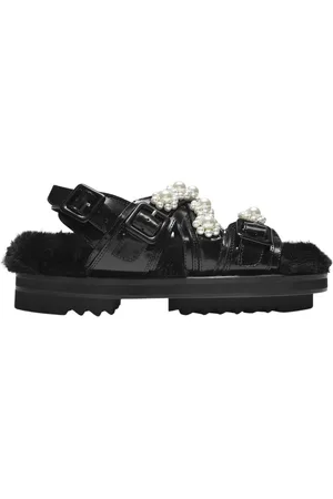 Simone Rocha Sko, Dame, Sort, 36 EU, Læder, Sort Perlelæder Multi-Strap Sandal