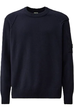 C.P. Company Strik, Herre, Blå, 3XL, Uld, Blå Lambswool Crewneck Sweater