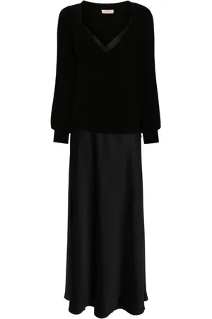 Twin-Set Kjole, Dame, Sort, S, Satin, Sort Satinkjole V-hals Underkjole