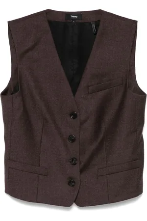 THEORY Jakke, Dame, Brun, 2XS, Uld, Grå Sweater Vest med V-hals