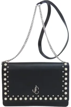 Jimmy Choo Pre-owned, Dame, Sort, ONE SIZE, Uld, Pre-owned Laeder skuldertasker