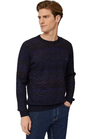 HARMONT&BLAINE Sweathshirts & Hoodies, Herre, Blå, L, Uld, Elegant Uld Zig-Zag Pullover