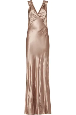 Saint Laurent Kjole, Dame, Lyserød, M, Satin, Blush Satin Lang Kjole