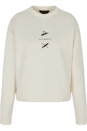 Armani Exchange Sweathshirts & Hoodies, Dame, Hvid, S, Bomuld, Bomuld Rundhals Sweater Logo Print