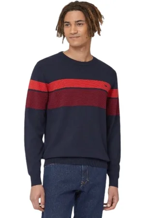HARMONT&BLAINE Strik, Herre, Blå, M, Bomuld, Blå Crew-Neck Sweater med 3D Bånd