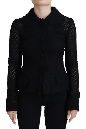Dolce & Gabbana Strik, Dame, Sort, XS, Uld, Elegant Sort Uldblanding Button Down Jakke