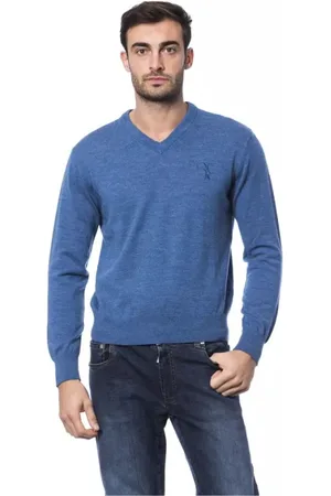 BILLIONAIRE Strik, Herre, Blå, S, Uld, Luksus Broderet Merinould Sweater