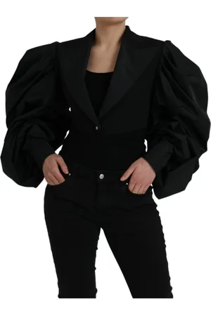 Dolce & Gabbana Jakke, Dame, Sort, XS, Polyester, Sort polyesterjakke med puffærmer