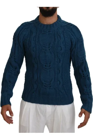 Dolce & Gabbana Strik, Herre, Blå, L, Uld, Elegant blå sweater med rund hals