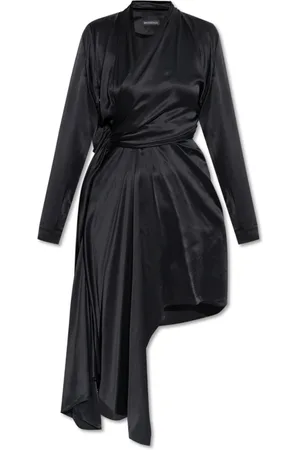 Balenciaga Kjole, Dame, Sort, XS, Asymmetrisk skåret silkekjole
