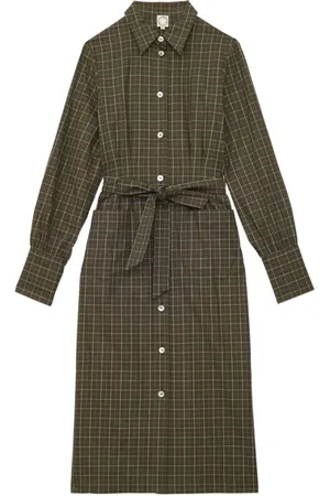 Inès de la Fressange Kjole, Dame, Grøn, 2XS, Bomuld, Rosabella khaki bomuldsrutet kjole