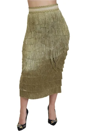Dolce & Gabbana Nederdel, Dame, Gul, S, Uld, Gylden højtaljet tiered midi nederdel