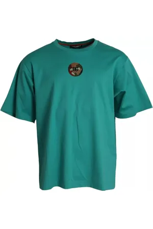 Dolce & Gabbana Top, Herre, Grøn, 2XL, Bomuld, Grøn Logo Patch Bomuld T-Shirt