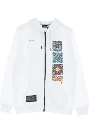 DOLLY NOIRE Sweathshirts & Hoodies, Herre, Hvid, XL, Bomuld, Maioliche Circuit Printed Zip Up Hoodie