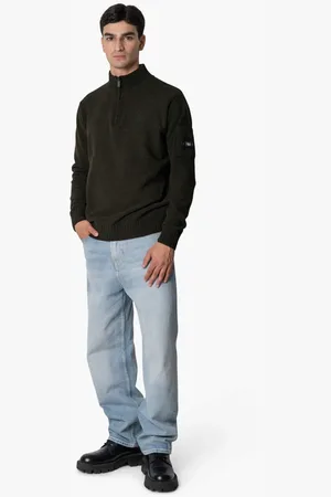 Quotrell Strik, Herre, Grøn, L, Bomuld, Grøn Combat Strikket Halfzip Sweater