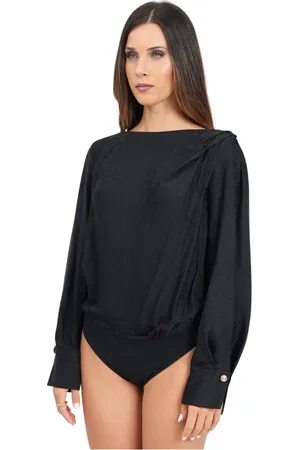 Elisabetta Franchi Top, Dame, Sort, S, Satin, Sort Langærmet Jacquard Body