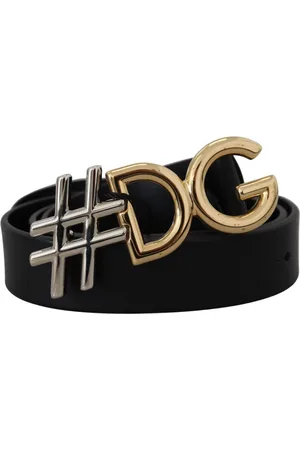Dolce & Gabbana Tilbehør, unisex, Sort, 100 CM, Læder, Sort Læder Metal Logo Bælte