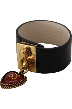 Dolce & Gabbana Tilbehør, Dame, Sort, ONE SIZE, Læder, Sort læderarmbånd med gyldne detaljer