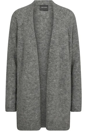 Mos Mosh Strik, Dame, Grå, XS, Uld, Lang Cardigan i Grå Melange Alpaka Uld Blanding