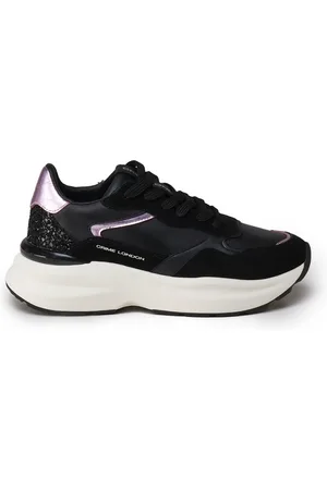 Crime london Sko, Dame, Sort, 38 EU, Læder, Sorte Sneakers med Ruskind og Glitter