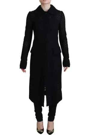 Dolce & Gabbana Kjole, Dame, Sort, XS, Bomuld, Klassisk Strikket Lang Jakke med Knaplukning
