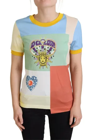 Dolce & Gabbana Top, Dame, Flerfarvet, S, Bomuld, Farverig Patchwork Bomuld T-shirt