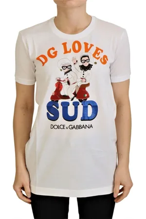 Dolce & Gabbana Top, Dame, Hvid, XS, Bomuld, Farverig Rundhalset T-shirt