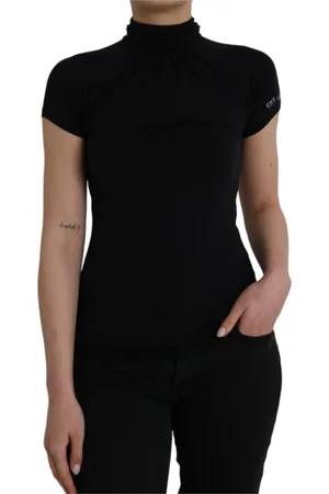 Costume National Top, Dame, Sort, S, Sort kortærmet turtleneck top