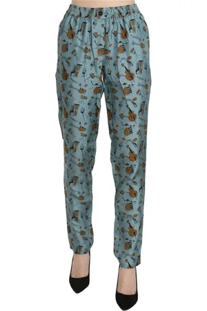 Dolce & Gabbana Bukser, Dame, Blå, M, Højtaljede Tapered Bukser Blå Print