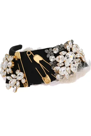 Dolce & Gabbana Tilbehør, Dame, Sort, ONE SIZE, Bomuld, Krystal Hovedbånd Tiara Sort Luksus