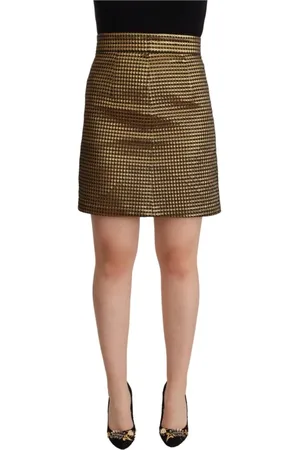 Moschino Nederdel, Dame, Gul, S, Uld, Elegant højtaljet guld-sort nederdel