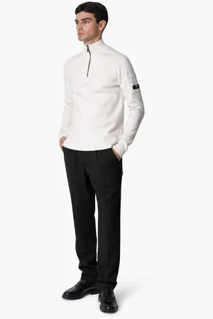 Quotrell Strik, Herre, Hvid, 2XL, Uld, Hvid Strikket Halfzip Sweater Mænd