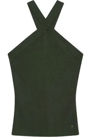 ANINE BING Top, Dame, Grøn, S, Krydset Mesh Top med Gylden Broderi