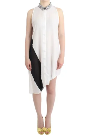 Costume National Kjole, Dame, Hvid, XL, Polyester, Asymmetrisk Ærmeløs Skjortekjole
