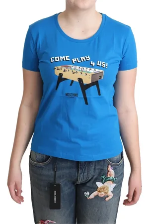 Moschino Top, Dame, Blå, L, Bomuld, Stilfuldt bomuldst-shirt med unikt tryk