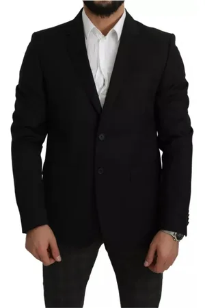 Dolce & Gabbana Jakkesæt, Herre, Sort, XL, Uld, Sort uld blazer Slim Fit Notch