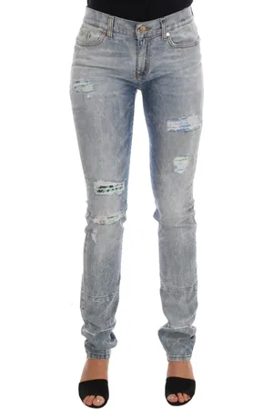 VERSACE Jeans, Dame, Blå, W26, Denim, Ripped Slim Fit Denim Jeans