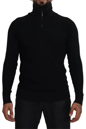 Dolce & Gabbana Strik, Herre, Sort, 2XL, Bomuld, Luksuriøs Sort Silkeblandet Sweater