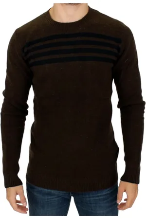 Costume National Strik, Herre, Brun, XL, Uld, Stribet Pullover med Rund Hals