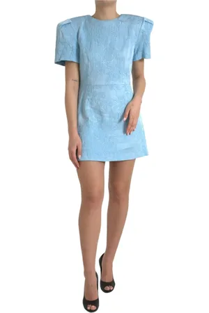 Dolce & Gabbana Kjole, Dame, Blå, M, Bomuld, Blomstret Jacquard A-Line Mini Kjole
